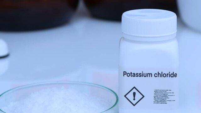 Potassium chloride in bottle , chemical in the laboratory and industry, Chemicals used in the analysis