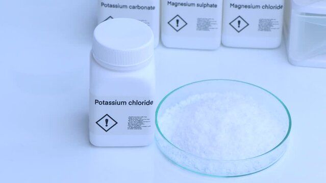 Potassium chloride in bottle , chemical in the laboratory and industry, Chemicals used in the analysis