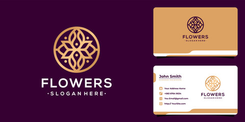 Naklejka premium Flowers monoline luxury logo design and business card