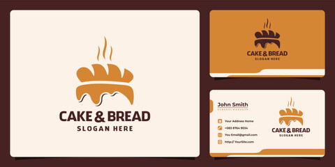 Naklejka premium Cake and bread logo combine with business card template