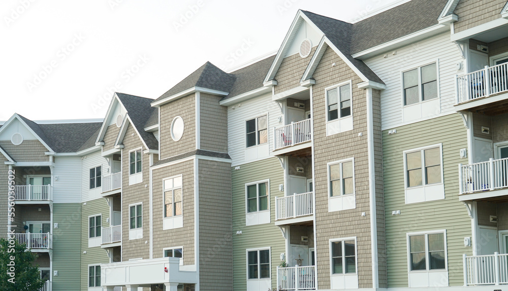 Wall mural close up on modern rental apartment buildings