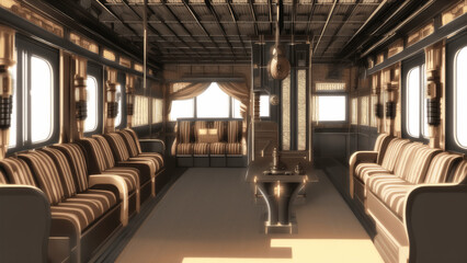 Fototapeta premium アニメ調のスチームパンク系背景イラスト(AI generated image)