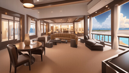 アニメ調のリゾート系背景イラスト(AI generated image)