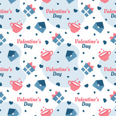 Fototapeta na wymiar Happy Valentine's Day Seamless Pattern Design with Decoration in Template Hand Drawn Cartoon Flat Illustration