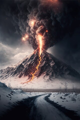Erupting Volcano on Mountain