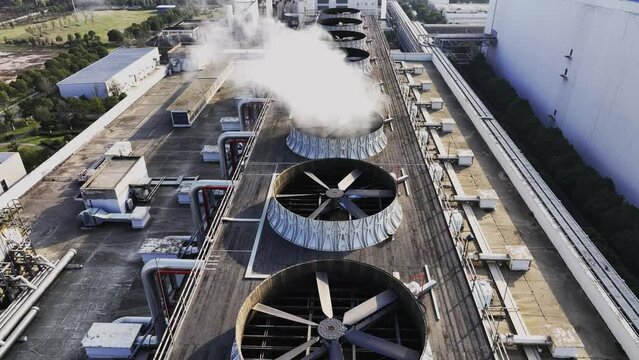 Aerial photography of cooling tower fans