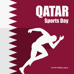 Vector Illustration for National Sports Day Qatar. National Sports Day is a national holiday in Qatar, held annually on the second Tuesday in February. Flat Style Design