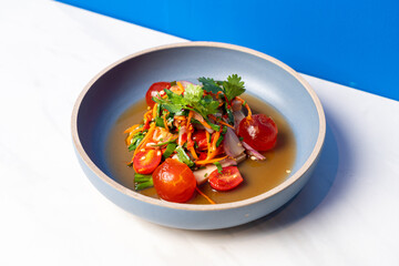 Salted egg yolk spicy salad and pork sausage
