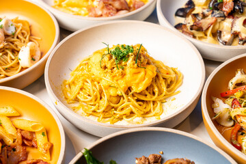 spaghetti with spicy crab curry in Thai style