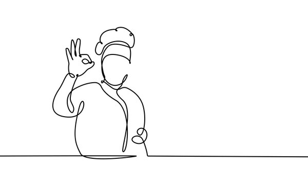 recommend clip art: Cook Continuous Line Drawing Black Sketch Isolated on White Background. Chef One Line Illustration for Minimalist Design. Restaurant Logo. Vector EPS 10. 