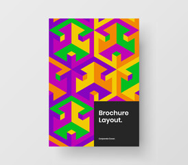 Clean magazine cover A4 design vector concept. Abstract mosaic hexagons postcard layout.