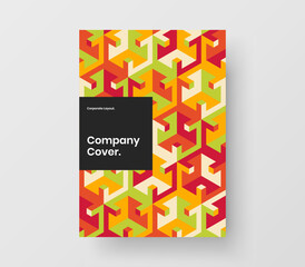 Colorful mosaic tiles corporate cover layout. Original company brochure A4 vector design concept.