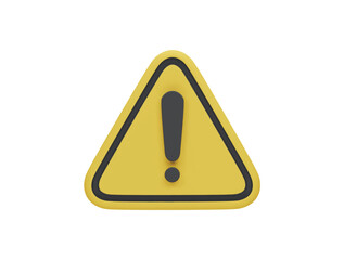 Yellow triangle warning sign with 3d vector icon cartoon minimal style