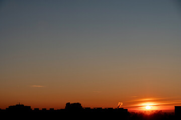 sunset over city, urban landscape