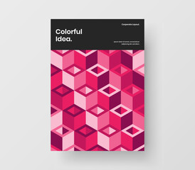 Colorful journal cover A4 vector design layout. Modern mosaic hexagons corporate brochure template.