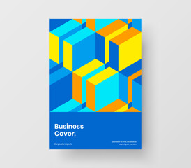Clean catalog cover vector design template. Bright geometric hexagons leaflet concept.