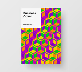 Multicolored geometric hexagons company brochure concept. Premium flyer A4 design vector template.