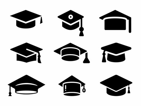 Graduation cap icon illustration. Flat style graduation cap icon set. Stock vector.