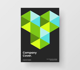 Premium journal cover A4 vector design layout. Bright geometric pattern brochure template.