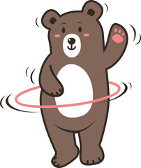 Bear playing hula hoop sport cartoon character Isolated vector Illustration