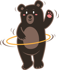 Bear playing hula hoop sport cartoon character Isolated vector Illustration