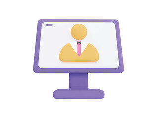 computer monitor display and user with 3d vector icon cartoon minimal style