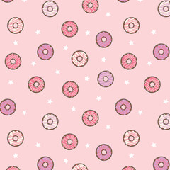 Sweet Cute Donuts Dessert Pastry Food Fruit Icing Allover Seamless Pattern Design Artwork