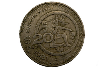 Moneda de México de 20 pesos 1981, Cultura Maya, Juagador Águila, juego de pelota
