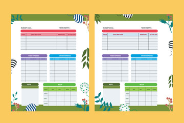 Modern design Vector planner pages templates. Daily, weekly, monthly, project, budjet and meal planners with vector asset illustration for budgetin plan on eps 10 format