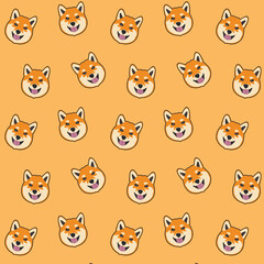 Cute Shiba Inu Dog Puppy Animal Character Illustration Seamless Allover Pattern Design Artwork