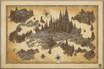 Naklejka premium ファンタジー系地図の背景イラスト(AI generated image)