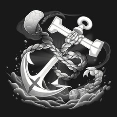  a black and white drawing of an anchor. Generative AI