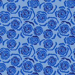 Blue Abstract Rose Flower Garden Allover Seamless Pattern Design Artwork