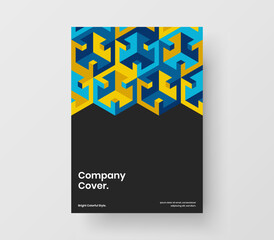 Vivid geometric shapes handbill layout. Clean catalog cover design vector template.