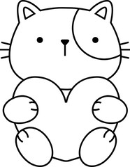 Obraz na płótnie Canvas Cat cartoon animal with heart outline for love valentine day clipart png illustartion