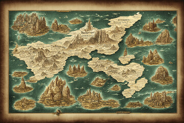 ファンタジー系地図の背景イラスト(AI generated image)