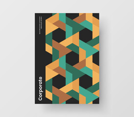 Clean corporate identity A4 vector design layout. Premium mosaic hexagons catalog cover template.