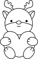 Obraz na płótnie Canvas Bear cartoon animal with heart outline for love valentine day clipart png illustartion