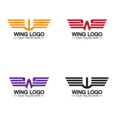 W letter for wings logo design, combination w letter and wings