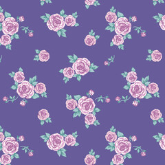 Ditsy Rose Flower and Leaf Floral Garden Seamless Allover Pattern Design Artwork