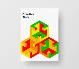 Original corporate brochure vector design concept. Vivid geometric shapes placard template.