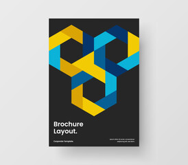 Fresh book cover vector design layout. Bright geometric hexagons postcard illustration.