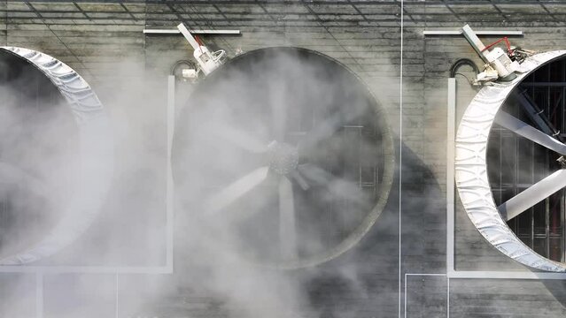 Aerial photography of cooling tower fans
