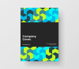 Original catalog cover A4 vector design concept. Clean mosaic hexagons front page template.