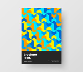 Unique geometric shapes company brochure illustration. Bright handbill A4 design vector template.