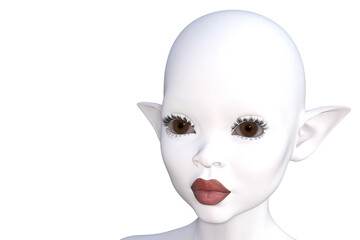 3d render. Portrait of an elf on a white background. 
