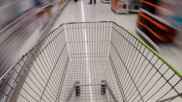 Hyperlapse of shopping cart in supermarket