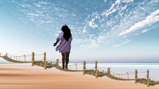 person walking on the beach digital art type painting 3d illustration  high definition   wallpaper