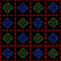 hand drawn stripes squares triangles. brown geometric shapes at black repetitive background. vector seamless pattern. fabric swatch. wrapping paper. design template for textile, linen, home decor