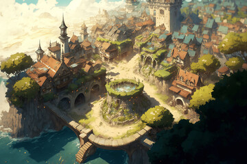 Obraz premium 俯瞰地図の背景イラスト(AI generated image)
